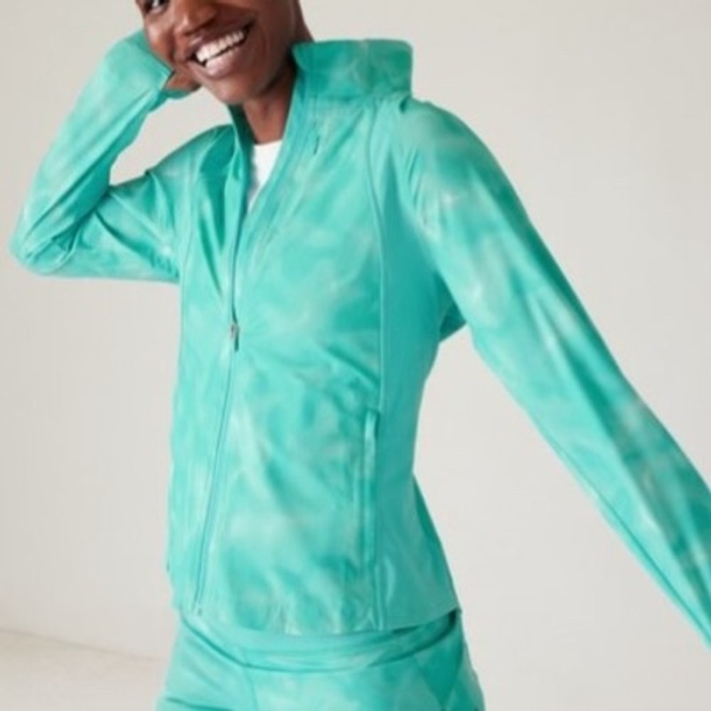 Athleta Run With It Teal Cloud Long Sleeve Full Front Zip Jacket Womens Size XL